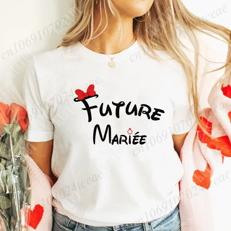 Wieczór panieński wieczór panieński Evjf Future Team Bride T-Shirt francuskie kobiety koszulki z krótkim rękawem graficzne topy wieczór panieński ubrania ślubne