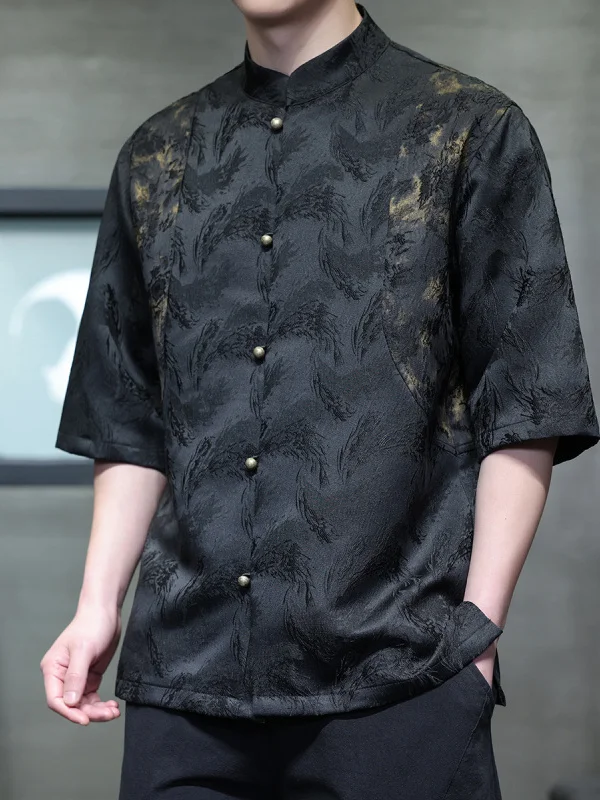 

Modified Hanfu Men's Summer Thin Ice Silk Short Sleeve Shirt New Chinese Style Large Size Button Five Sleeve Shirt Cool Feeli...