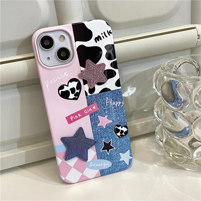 Ins Small Denim Patchwork Star Mobile Phone Case For iPhone 14 Pro Max 13 12 11 Pro Max Mobile Phone Cover