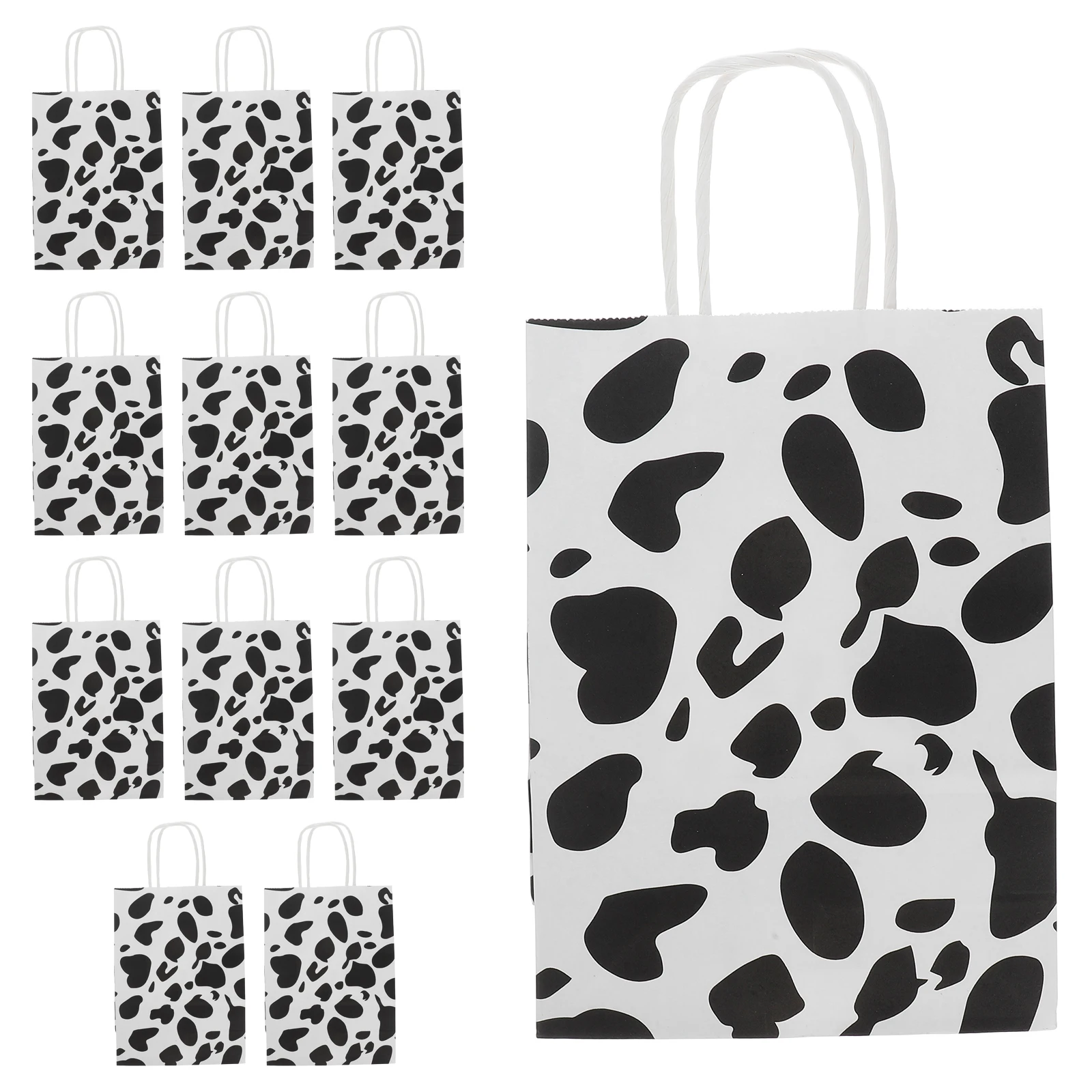

12pcs Gift Bag Cow Print Party Favor Supplies Birthday Pattern Themed Paper Baby Shower Bags Farm Animal Treat Sacks