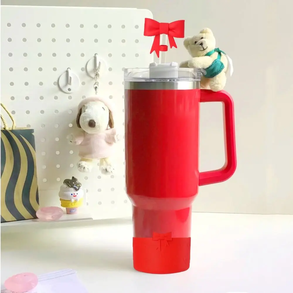 Splash Proof Silicone Water Bottle Boot Reusable Water Bottle Accessories Drinking Straw Tips Lids Bowknot Anti-Slip Straw Hat