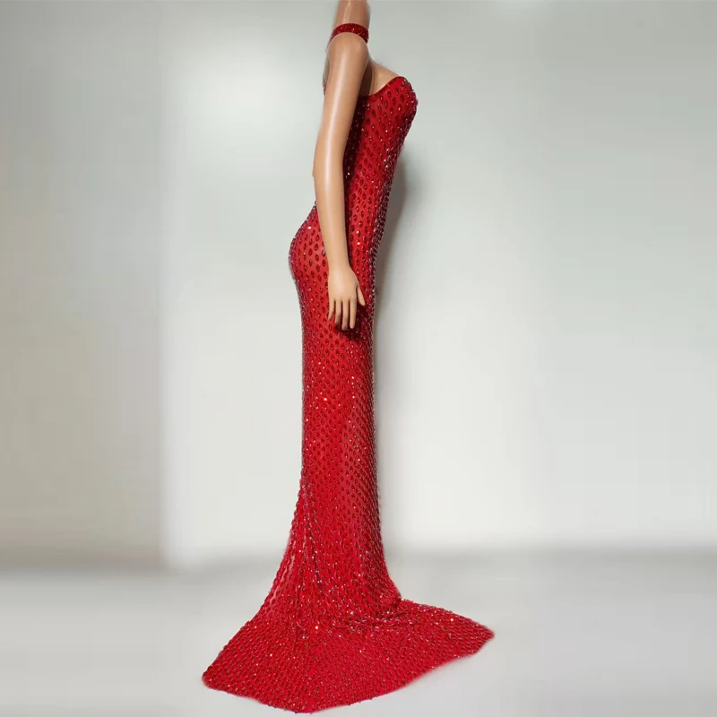 Fashion Women Party Evening Dress Full Rhinestones Festival Outfit Bar Nightclub Dj Ds Stage Catwalk Costume Jazz Wear XS9580