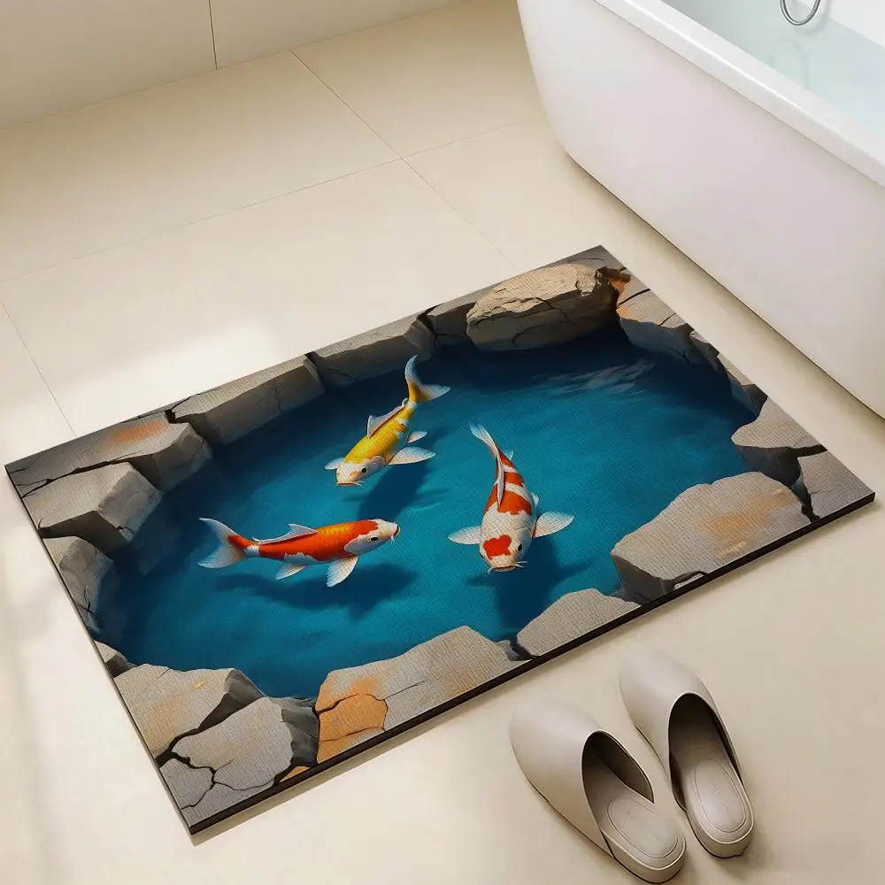 Floor Mat Diatomaceous Earth Bath Mat, QuickDrying, Water Absorb，MultiScene Household Floor Mat K-Koi F-Fish I-In T-The P-Pond