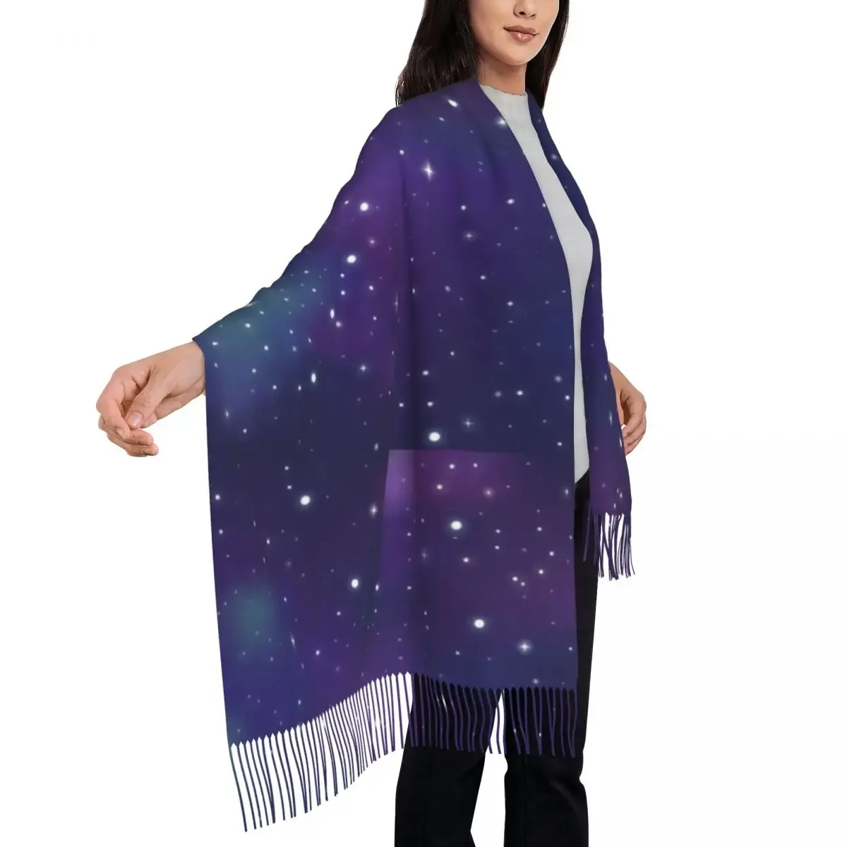 Personalized Printed Lovely Galaxy Long Pile Fringe Men Scarf Women'S Anti Chill 