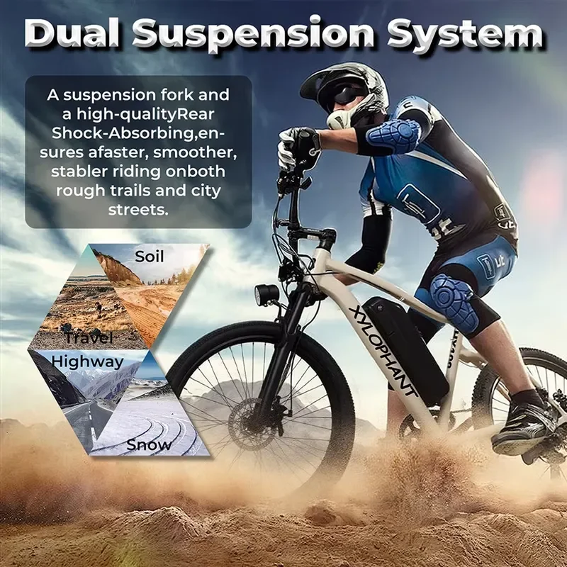 US Warehouse Mountain Bike 36V 10.4Ah Off-Road E-Bike High Carbon Steel Frame 7-Speed Gears 720W Brushless Motor