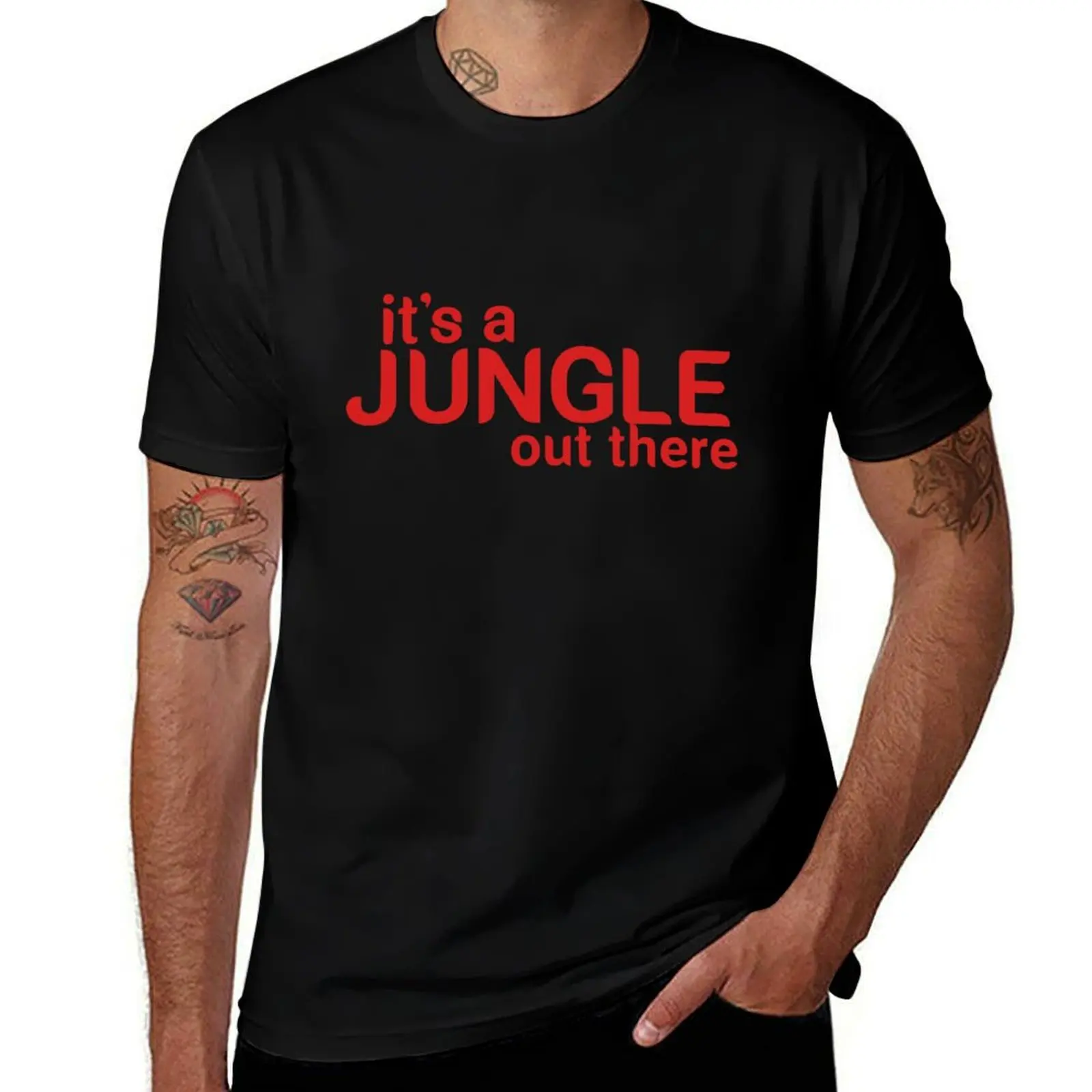 it's a jungle out there monk T-Shirt blacks oversized graphic t shirt vintage tees t shirts for men cotton