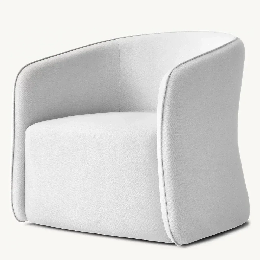 2024 New Design High-back Single Chair Living Room White Fabric Chair Indoor Furniture Soft Curved Backrest Single Sofa Chair