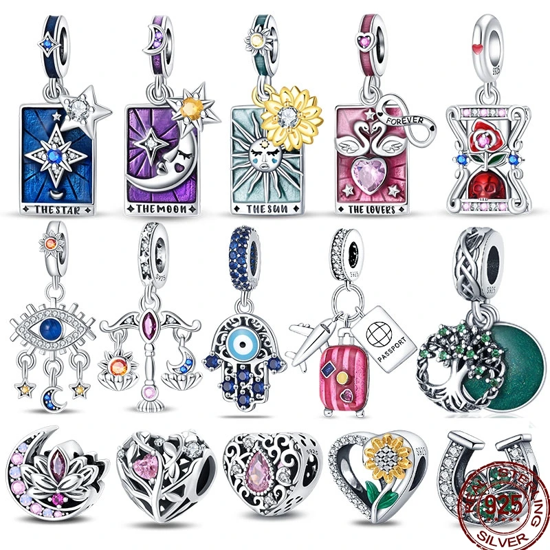 New 925 Sterling Silver Magic Tarot Series Green Zircon Tree of Life Charms Beads Fit Pandora Bracelets DIY Madam Jewelry Gift