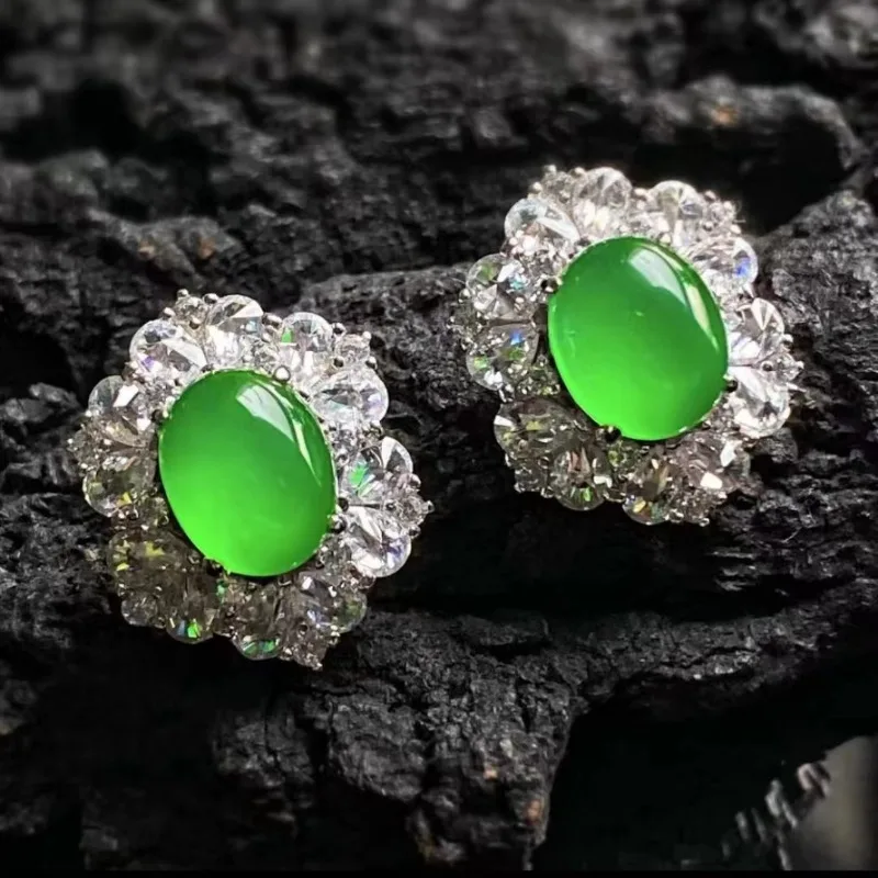 Light Luxury Temperament Ice Chinese Style Inlaid Jade Marrow Earrings