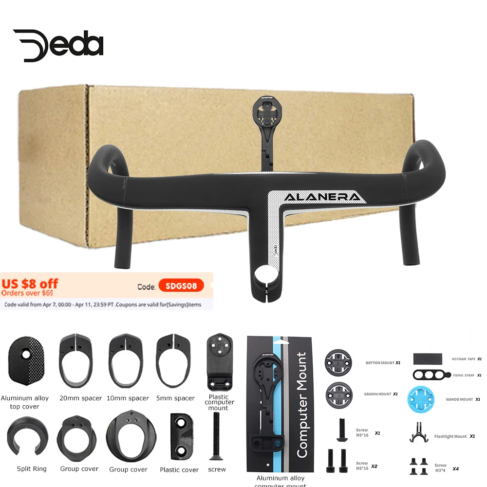 

DEDA Alanera Team edition Кабина шоссейного велосипеда Полный внутренний кабель Встроенный руль, для рулевого вилки 28,6 мм, с креплением для компьютера