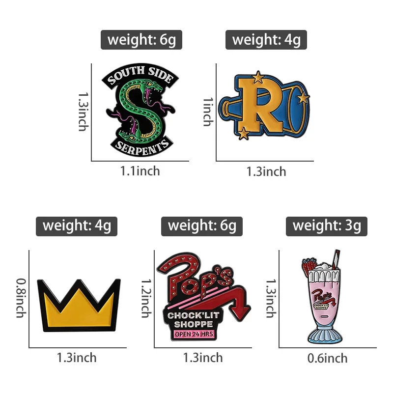 الكلاسيكية الإجرامية التشخيص الدراما المينا دبابيس مخصص الجانب الجنوبي الثعابين بروش معدني على ظهره شارة التلبيب مجوهرات بسيطة المشجعين هدية