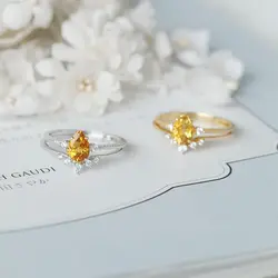 Original design natural citrine silver diamond opening adjustable ring retro elegant light luxury charm female jeweler