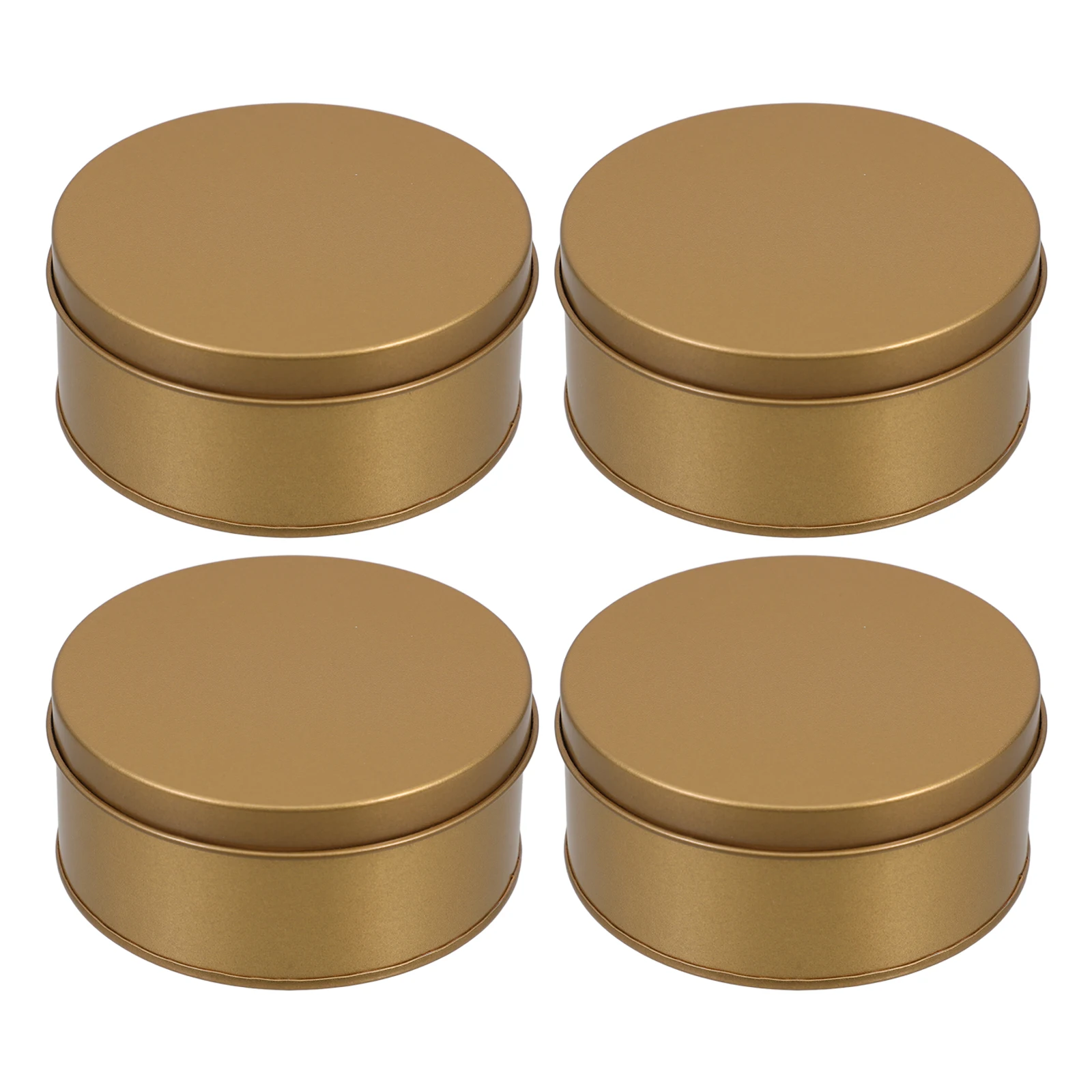 

4pcs Golden Tin Box Cookie Container Metal Tins Airtight Storage For Office Use Round Shape Elegant Packaging Organizer