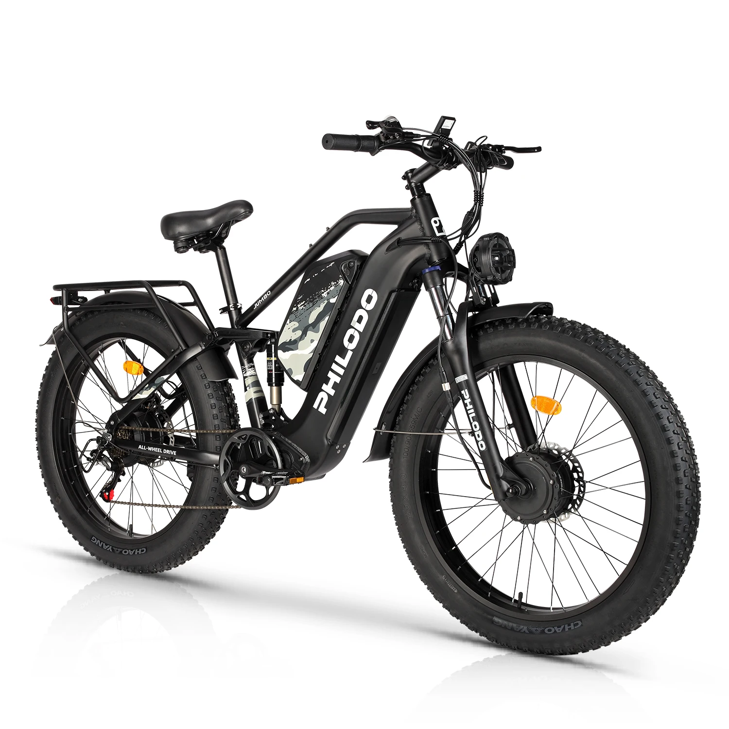 E-Bike mit 3000W Spitzenleistung, 48V46AH herausnehmbarem Doppelakku, hydraulischen Bremsen, 26*4 Zoll All-Terrain Offroad-Fat-Reifen, vollgefedertes Elektro-Mountainbike für Erwachsene