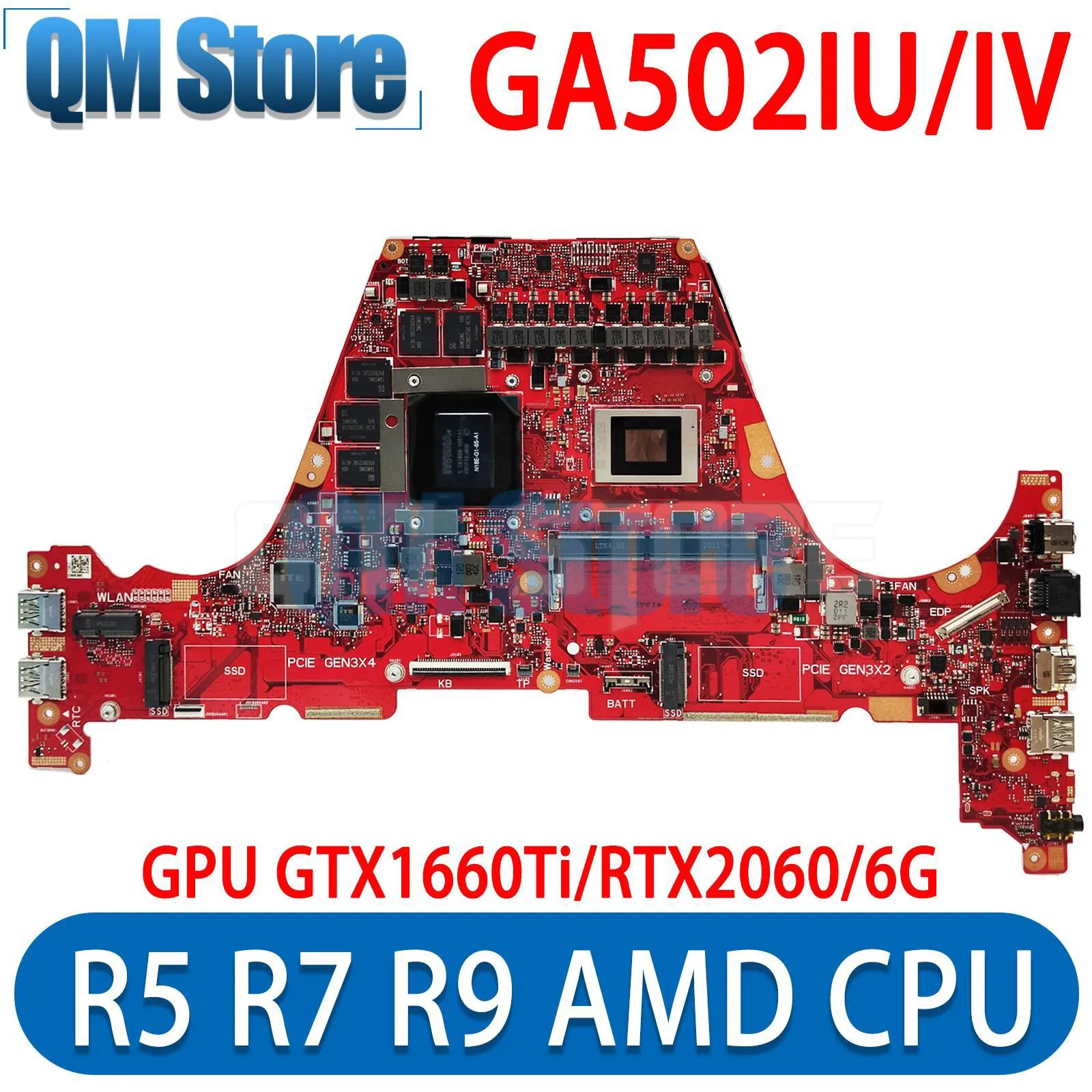 

QM GA502IV GA502IU Mainboard R5 R7 R9 AMD CPU For ASUS GA502 GA502DU GA502I Laptop Motherboard GTX1660Ti/V6G RTX2060/6G RAM/8GB