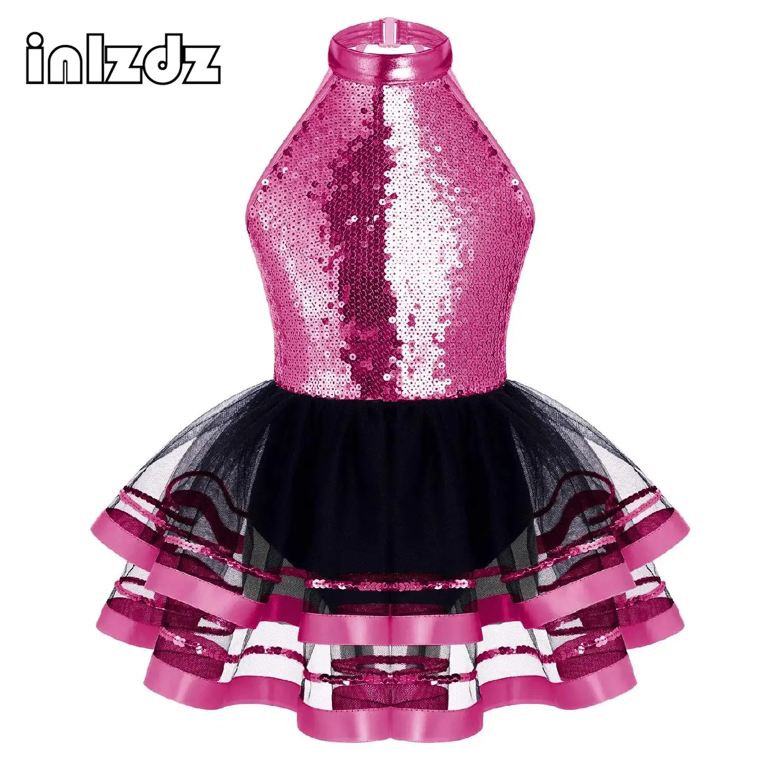 

Kids Girls Sequins Tutu Ballet Dress Ballerina Fairy Prom Party Costume Modern Latin Jazz Dance Skating Leotard Dancewear