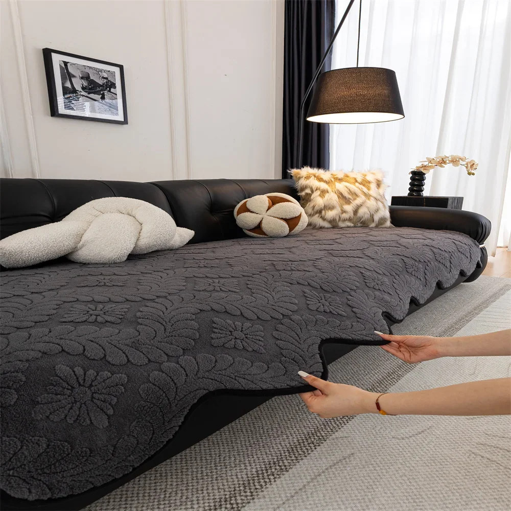 Vintage High-End Gerade Sofakissen Herbst und Winter Plüsch Leder Sofa Spezialkissen Feste Anti-Rutsch-Abdeckung Bezug Tuch