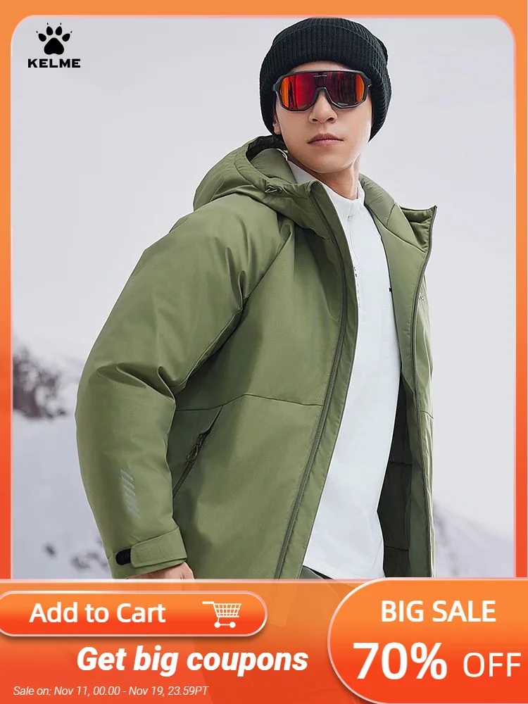 

Kelme Men's Outdoor Hooded Cotton Jacket Waterproof And Snow Proof Cotton Jacket Outdoor Windproof And Warm Jacket