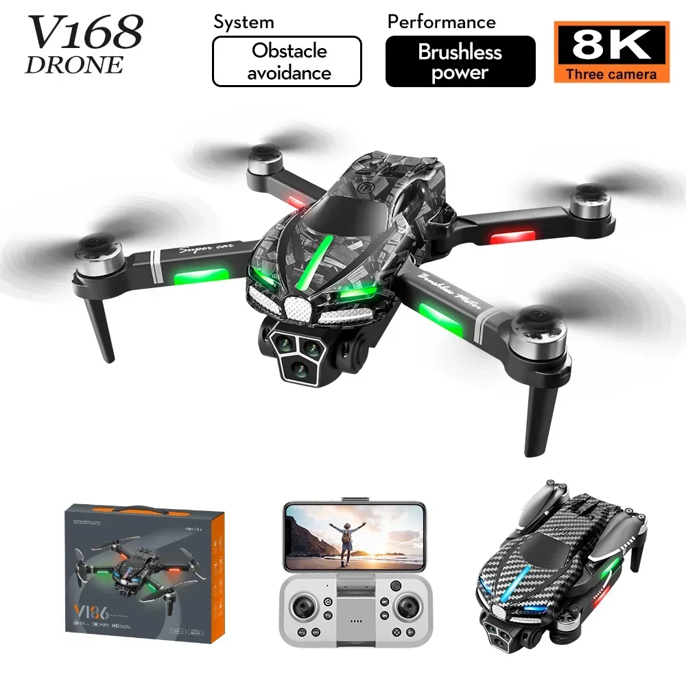 Imagem -06 - Brushless Fotografia Profissional Drone Obstáculo de Quatro Eixos Toy Presente Câmera hd Aéreo Novo V186 2.4g 2024