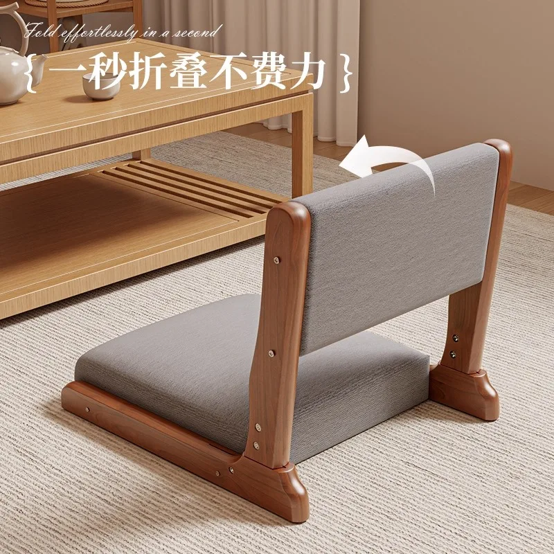 Folding backrest legless bed chair Japanese solid wood platform bay window lazy chair