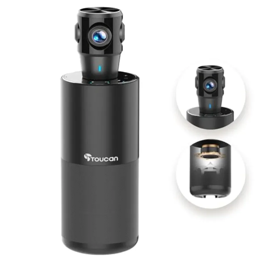 Video Conference Camera for remote work, plastic black, 360-degree view with AI tracking, 1080p HD resolution and 4 noise-cance