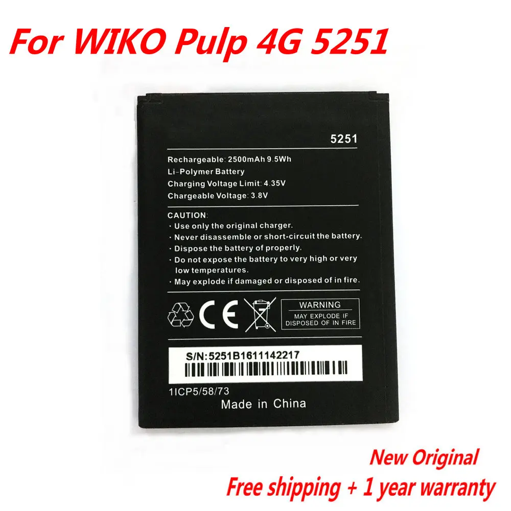 Original 2500mAh Battery For WIKO Pulp 4G 5251 Mobile Phone