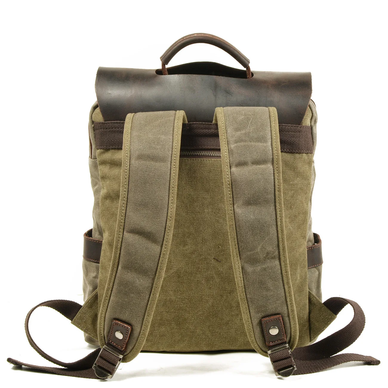 Outdoor Computer Backpack Student Waterproof Bag Cotton Waxed Canvas with the Header Level Crazy Horse Leather Backpack