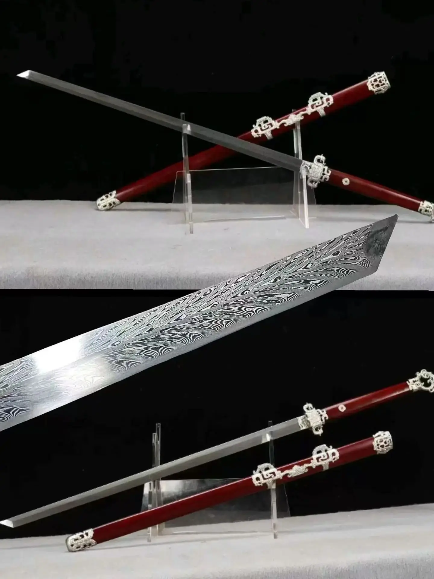 104cm Tang Dynasty Battle Ready Sword, Multi Folded Refined Feather-Patterned Steel Blade, Lapacho Sheath & Handle, Unsharp