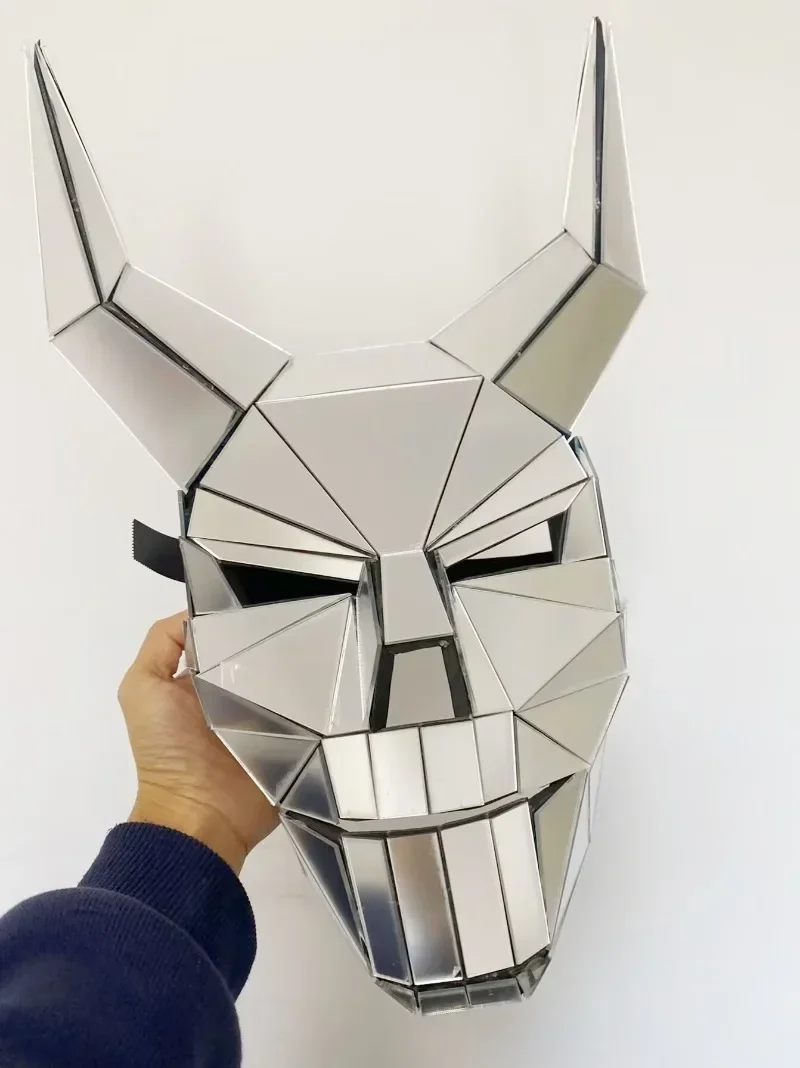 Cosplay Mask Helmet Acrylic Masque Mask Glitter Halloween Headband Stage Performance Disco Glitter Horned Demon Props Animal