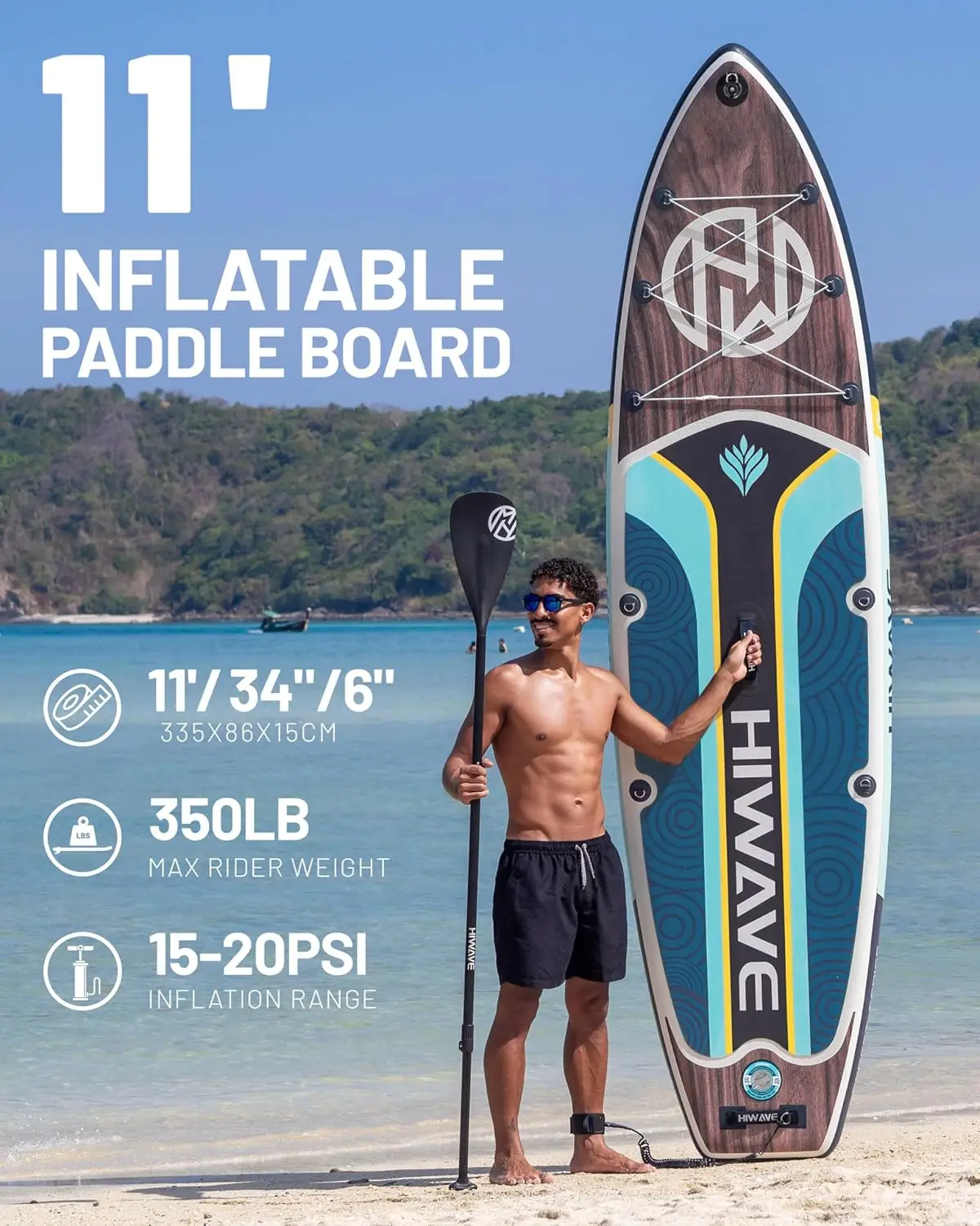 Inflatable Stand Up Paddle Board 11’*34”*6” Sup Board, 350lbs Capicity, Pet Friendly Paddle Board for Ocean&Lake, w/3pcs Adjusta