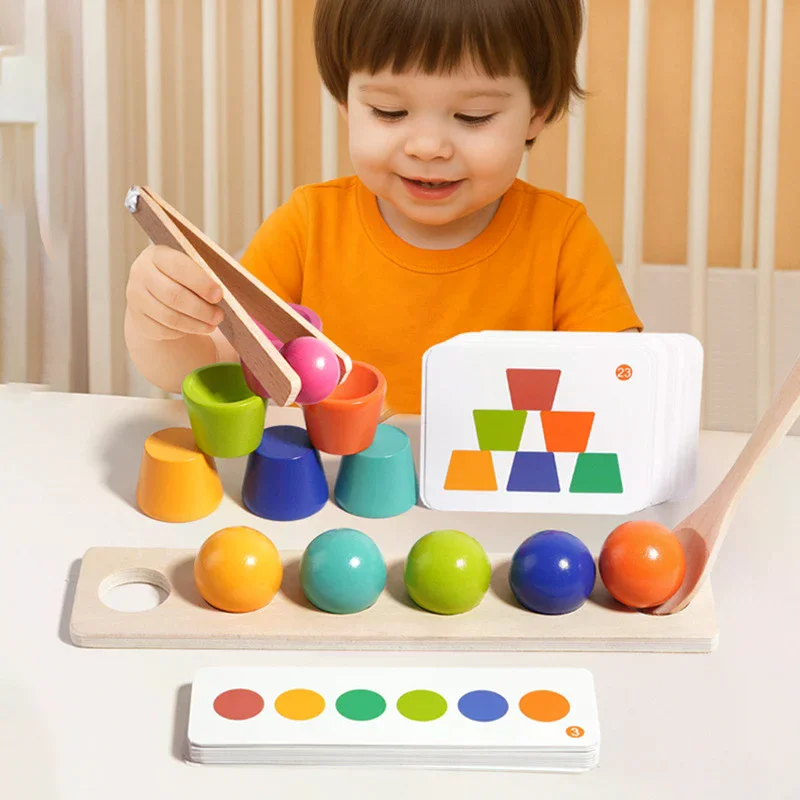 Brinquedos educativos montessori de madeira, bola de correspondência de cores, copos de empilhamento, jogo para crianças, aprendizagem pré-escolar, auxiliares de ensino de cognição