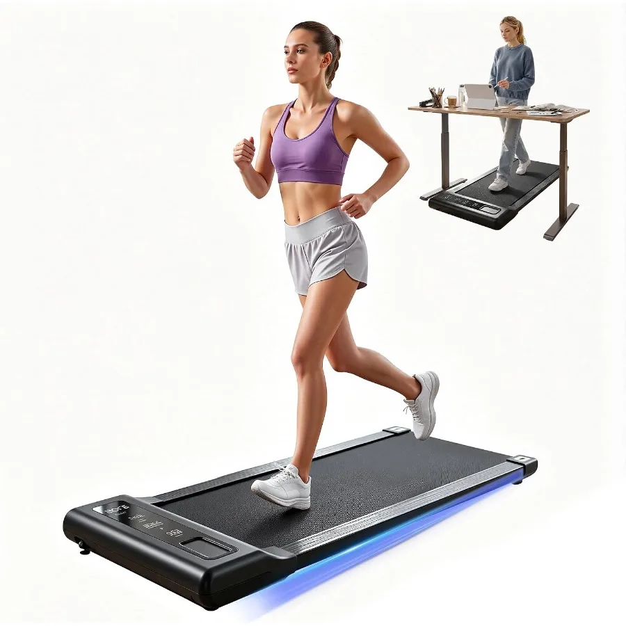 Under Desk Walking Pad Treadmill for office use, aluminum alloy frame, black, portable compact design with 265 lbs capacity, sp