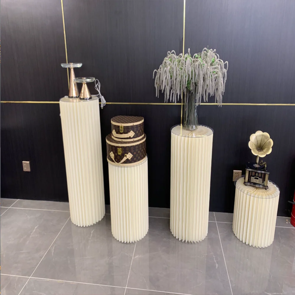 4 Vasi Portafiori In Cartone A Forma Di Colonna - Pieghevoli, Bianchi, Altezze 40/60/80/100 Cm, Per Matrimoni E Feste - 3