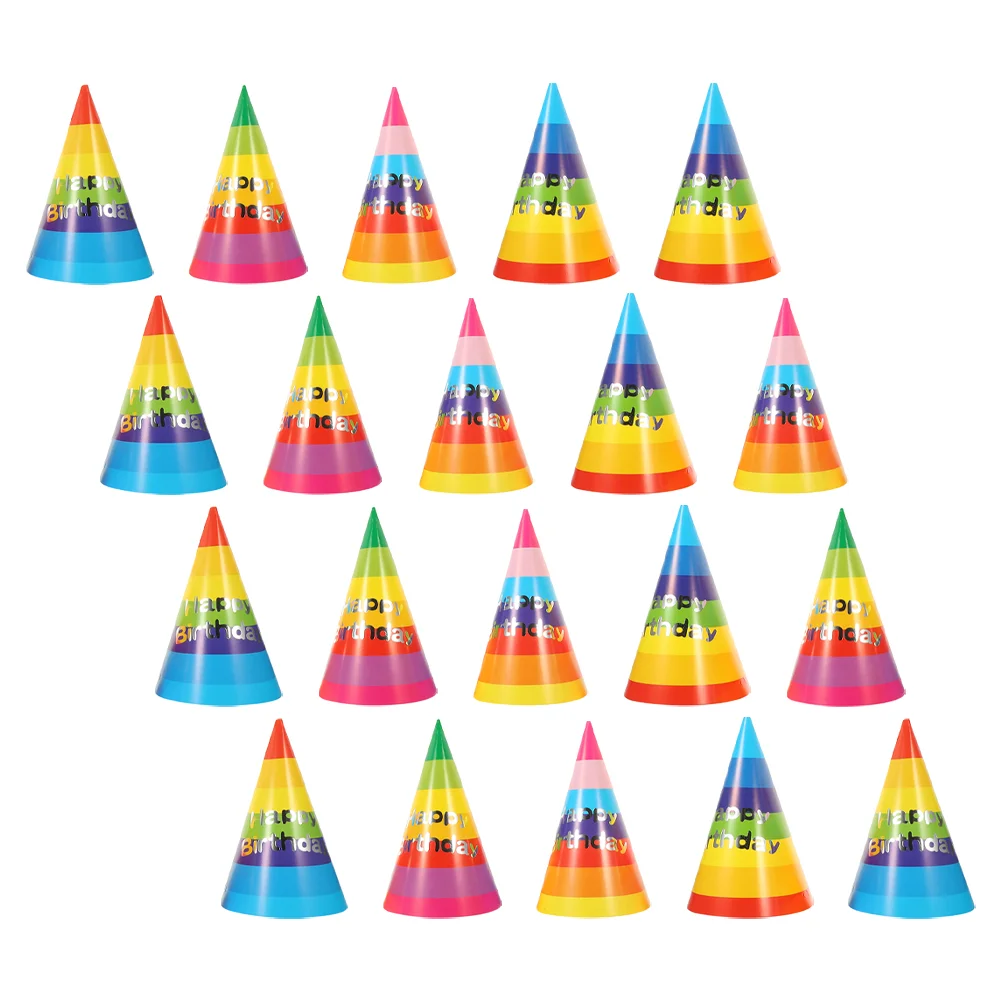 20 Pcs Rainbow Birthday Hat Party Hats Venue Setting Props Portable Paper Headwear Cute Lovely Baby Cap