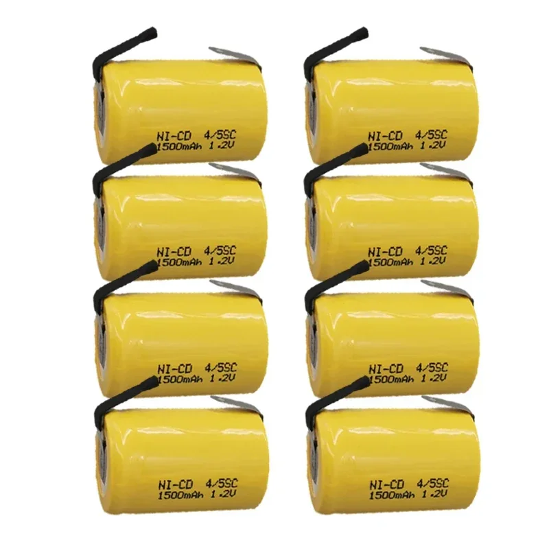 

8 X 4/5 Sub C 1500mAh 1.2V 4/5 SC NiCd Rechargeable Ni-Cd 4/5SC Battery Flat Top with Tabs