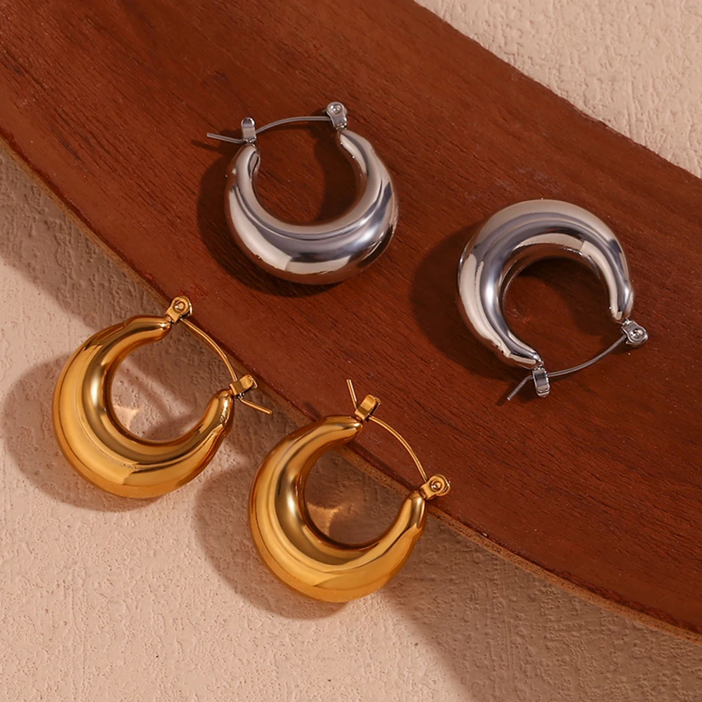 E. b. belle klassische u-förmige 25mm hohle Reifen Frau wasserdicht Edelstahl Ohrringe Großhandel Zubehör Freund Geschenke