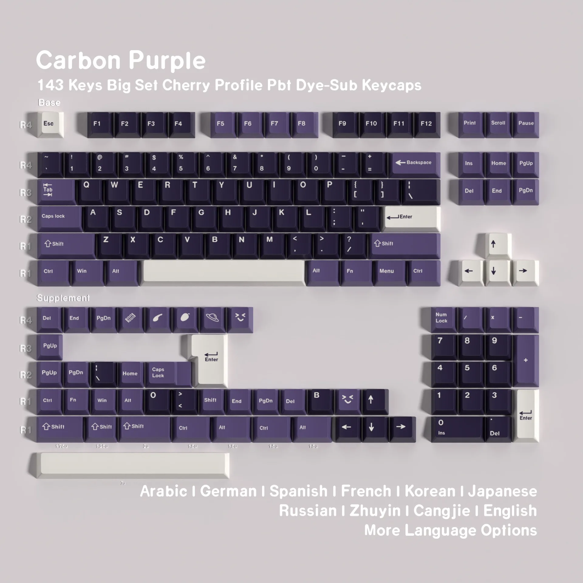 Purple Mechanical Keyboard keycaps 7U ISO Russian Spanish French Abnt2 Korean German Arabic Japanese Cherry Profile PBT Keycap