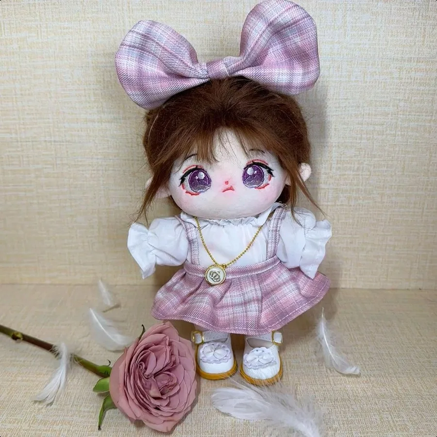 CALEMBOU Plush Doll Clothes Set Cute JK Uniform Set Doll Dr Shirt Bow Necklace Shoes 5Pcs Outfits for 20cm 8 inch Soft Dolls St