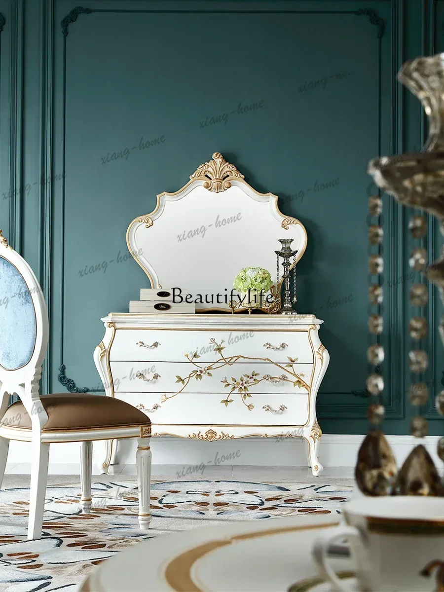 JJ French Entry Lux Solid Wood Hand-Painted European Bedroom Clothes Closet Carved Drawer Decorative Locker