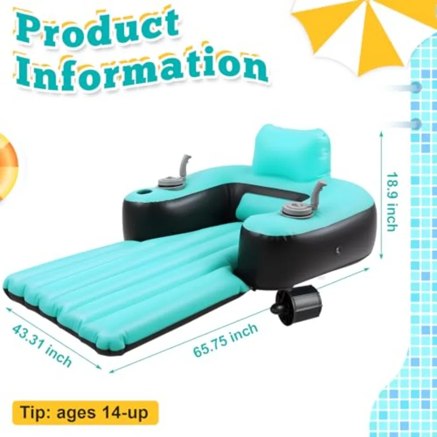 Motorized pool float for adults: inflatable electric lounger with 2 dual motors cup holder blue-green-black color durable PVC m