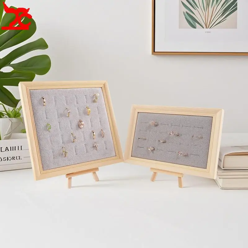 

Подставка для колец из массива дерева в стиле фоторамки, держатель для ювелирных изделий на 24 или 30 колец, премиум-класса, с бархатной подкладкой