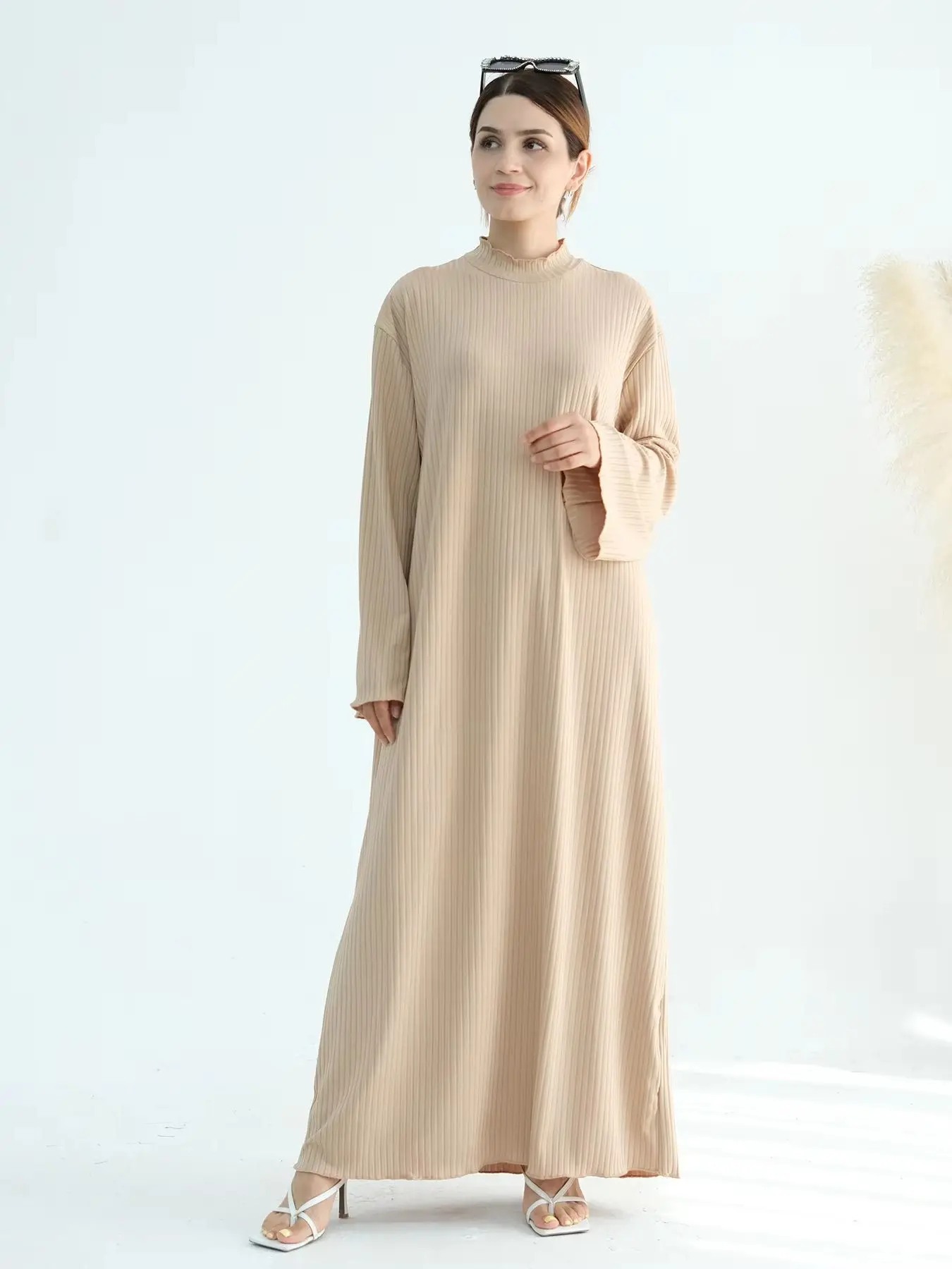 Ramadan Eid Djellaba Knitted Muslim Dress Dubai Fashion Abaya Was thin Muslim Robes BIg Swing Islam Robe  WY2185