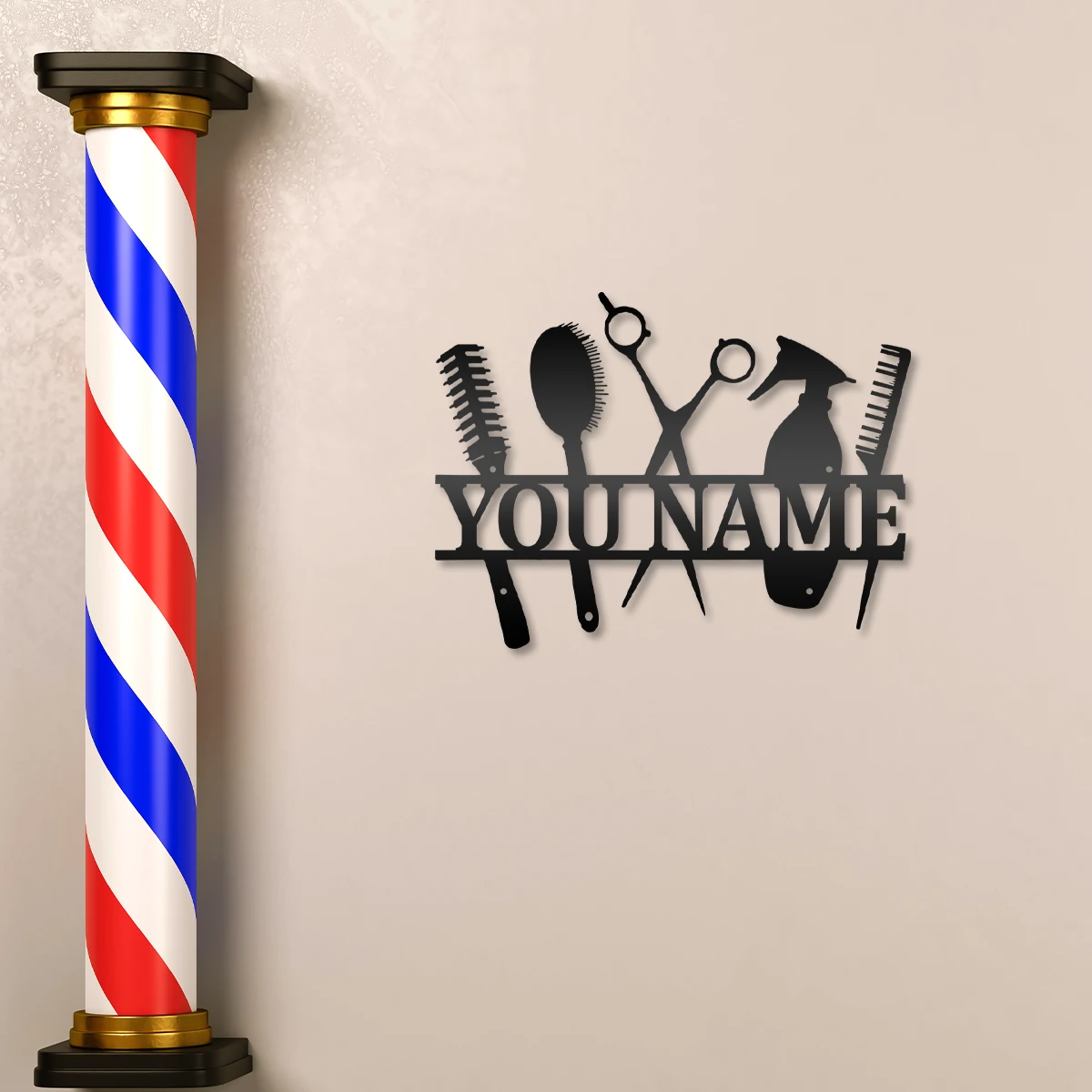 

1pc Scissor comb New Personalized name Metal Wall Signs Iron Wall Plaque for barber shop