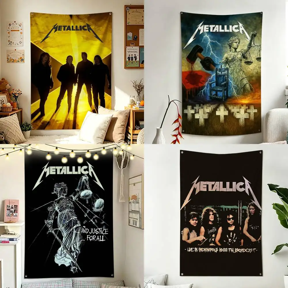 Dark Metal M-Metallica Band Home Decor Vertical Flag Indoor Outdoor Hanging Decor for Bedroom Background Tapestry Wall Decor