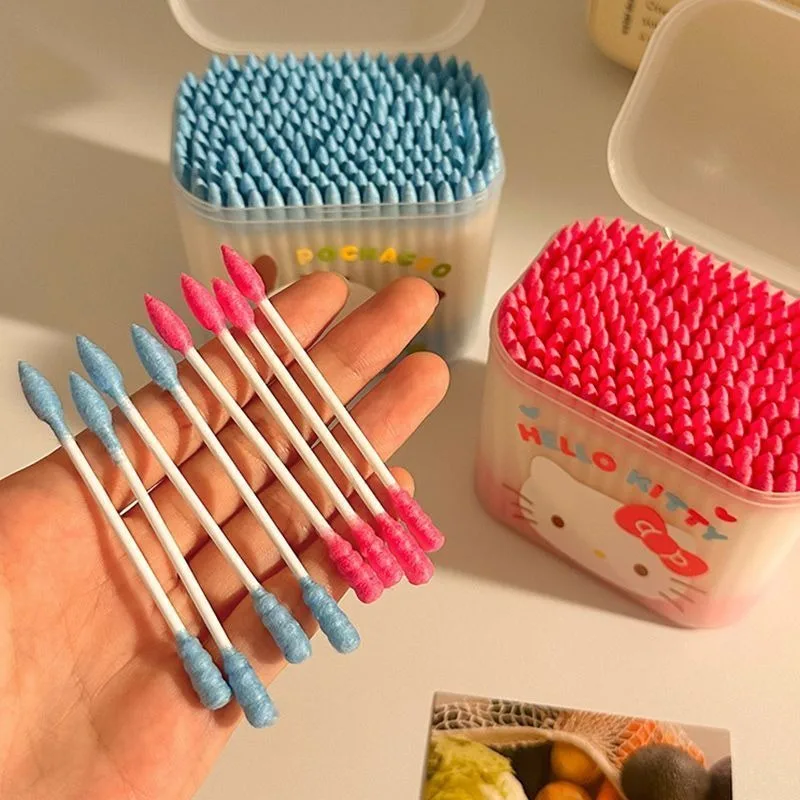 Cute anime Pochacco Hello Kitty Cartoon Double-Head Cosmetic Swab Home Disposable Makeup Remover Cleansing Swab Wholesale