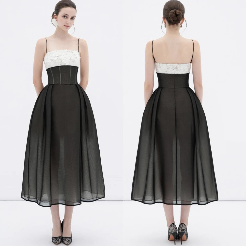 فستان سهرة مخصص عالي الجودة بأشرطة سباغيتي كلاسيكي من التول فستان كوكتيل حديث بدون أكمام للمناسبات الخاصة