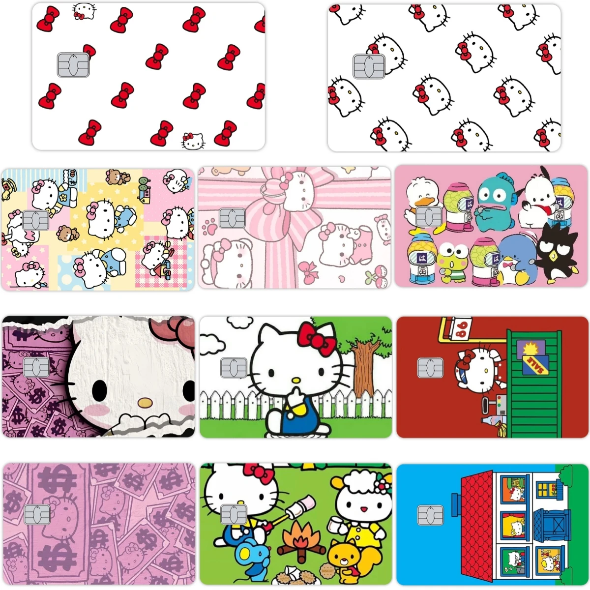 Anime Cute Hello Kitty Stickers Diy Film Tape Skin Kuromi Hangyodon for Credit Debit Card Bank Card Cover Sticker Front Side Toy