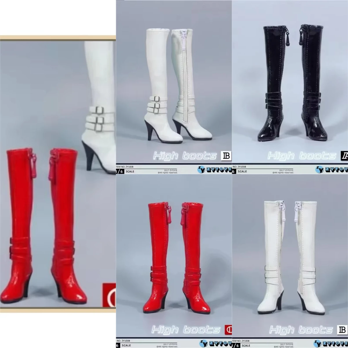 

1/6 Scale Female Hollow Long Boots Pu Leather Zipper Shoes Model Three Colors for 12'' PH JIAOU Soldier Action Figures Doll Toys