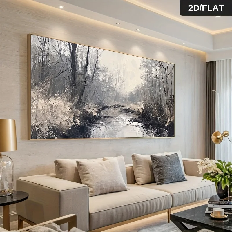 

1pc Frameless Modern Abstract Canvas Wall Art - Grey Black Forest Landscape Painting, Artwork for Living Room, Bedroom Artwork