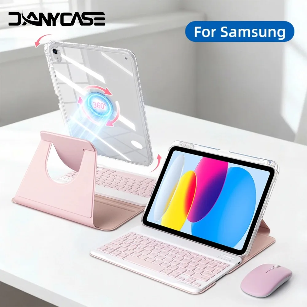 Funda con teclado inteligente compatible con Samsung Galaxy Tablet S10FE 10.9 X520 X526 S9FE S10FE S10Lite con soporte para lápiz, funda con teclado mágico